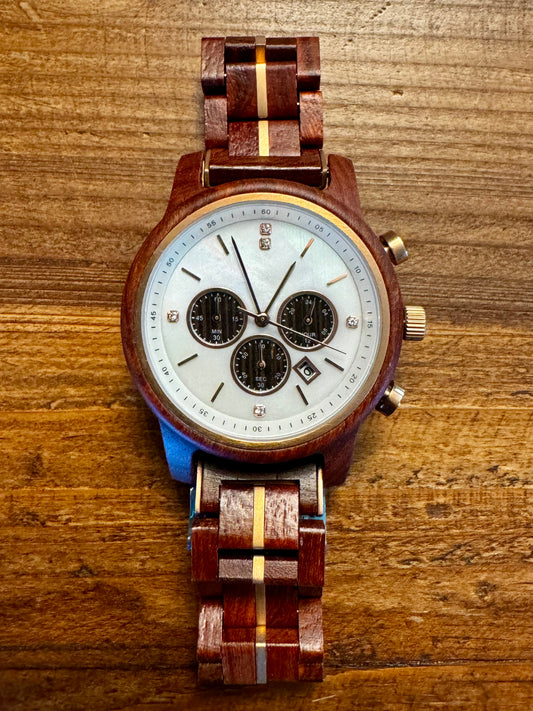 Shell Dial Chronograph Wood Watch
