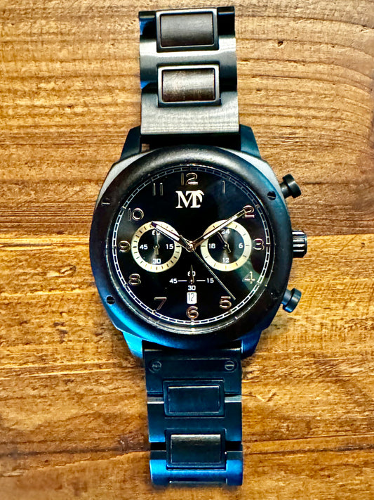 Black PVD Steel & Ebony Wood Chronograph 24hr Watch