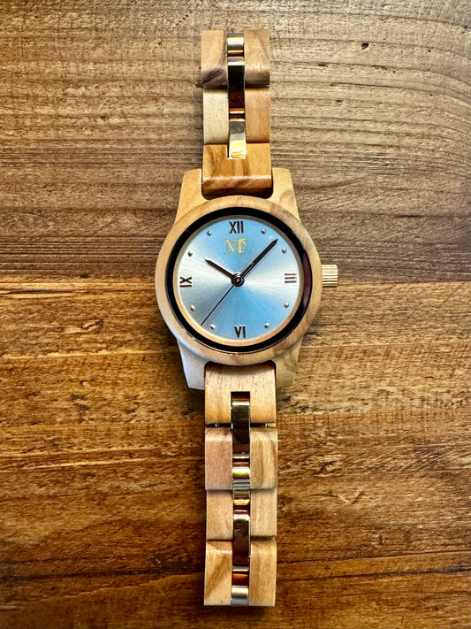 Silver Dial Wood Watch