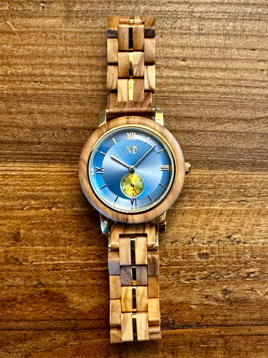 Baby Blue Dial Wood Watch