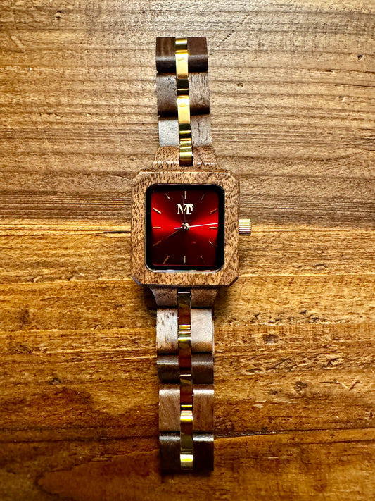 Red Dial Wood Watch