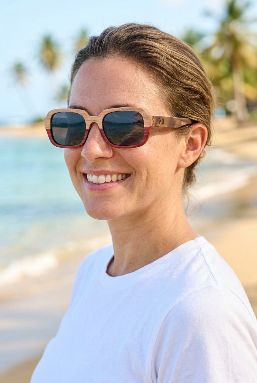 Woman wearing Rosewood Shades