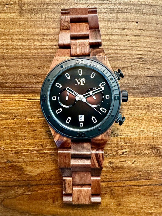 Brown Sunburst Dial Chronograph 24hr Wood Watch