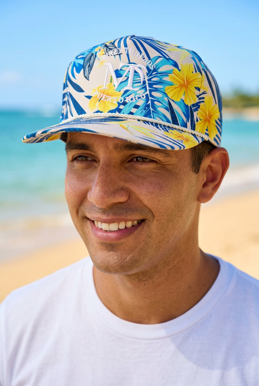 Cream and blue Floral Party cap
