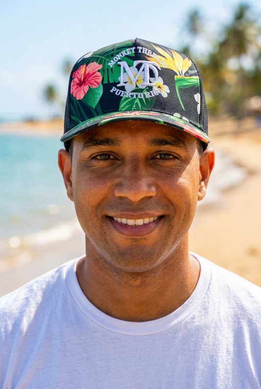 Floral Party Cap on a male beach model