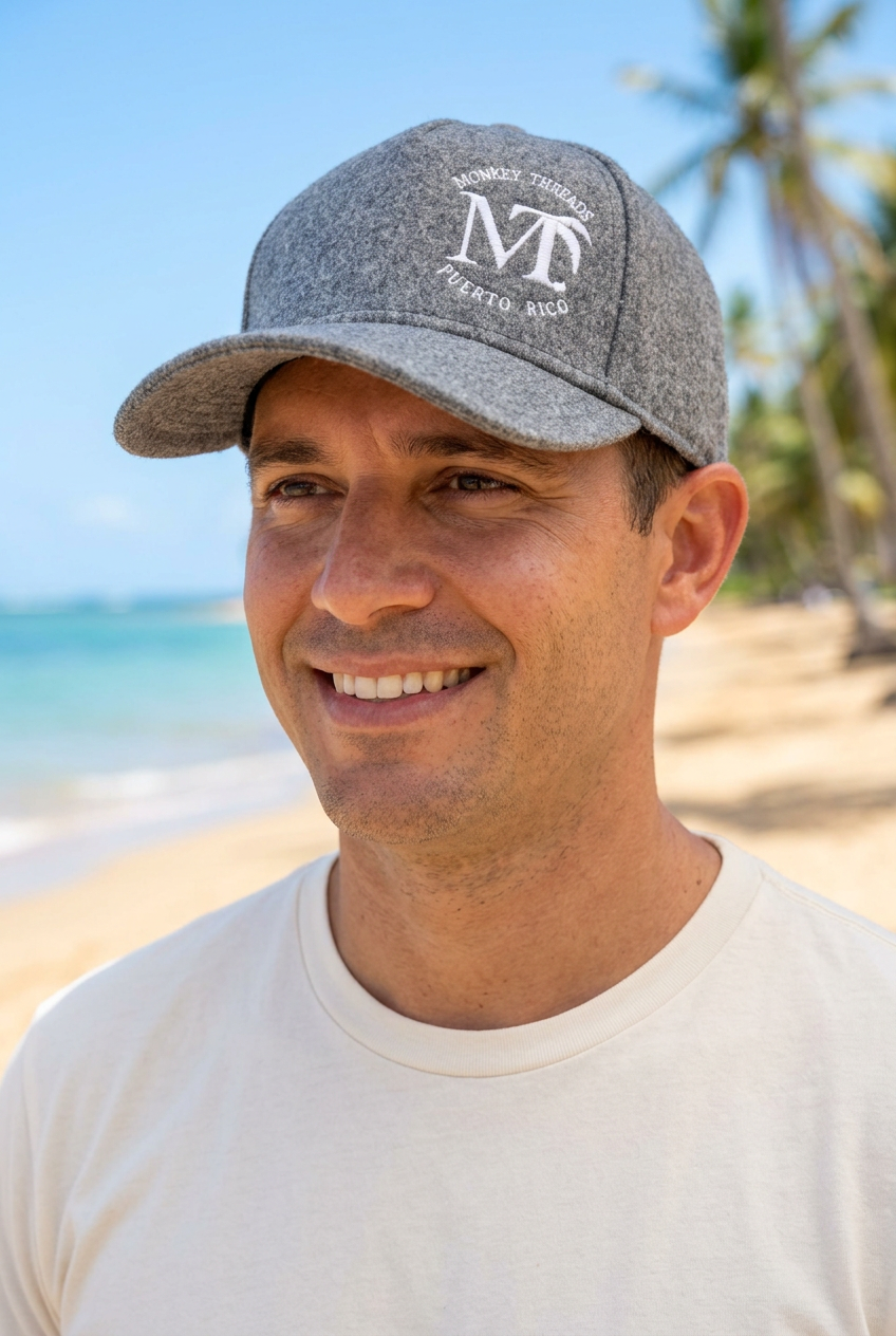 Grey Wool Cap on a male beach model