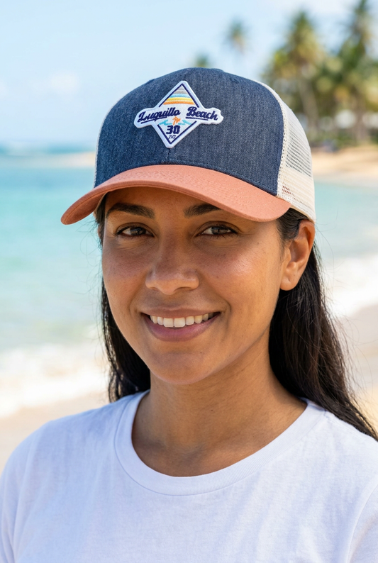 Navy and peach Diamond 30 cap