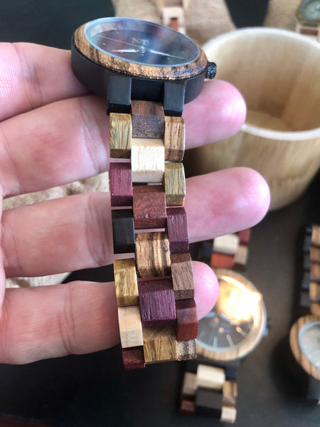 Multi Colored Day Date Wooden Watch  - Black Dial Women’s